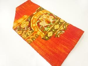 未使用品　手織り真綿紬花唐草模様織出し名古屋帯